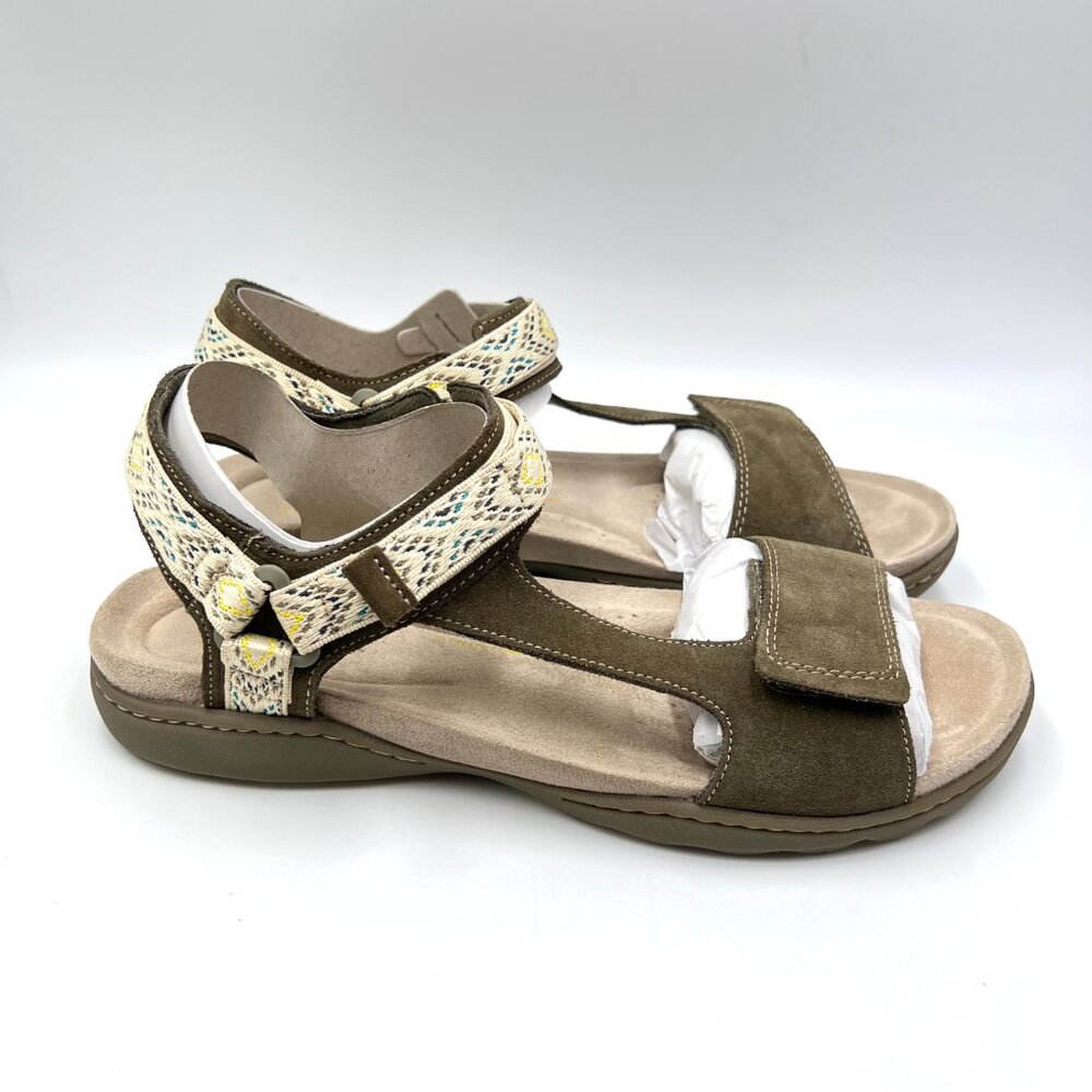Clarks Womens Size 10 10M Olive Green Suede Leather Sandals Comfort Summer Shoes